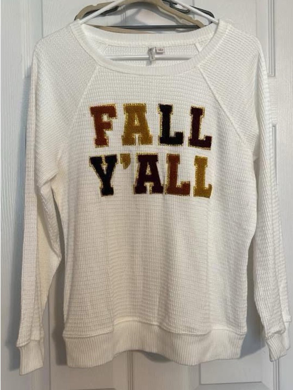 Cato White Waffle Knit "FALL Y'ALL" Pullover Sweater